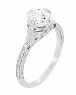 Art Deco Flowers 1/2 Carat Filigree Antique Engagement Ring Setting Design for a 5mm Round Stone in 14K or 18K White Gold