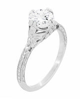 Art Deco Flowers 1/2 Carat Filigree Antique Engagement Ring Setting Design for a 5mm Round Stone in 14K or 18K White Gold