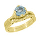 Art Deco Yellow Gold Filigree Flowers & Wheat Engraved Aquamarine Solitaire Engagement Ring