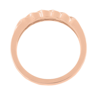 1980's Vintage Style Rose Gold Open Scrolls Single Diamond Wedding Ring - alternate view