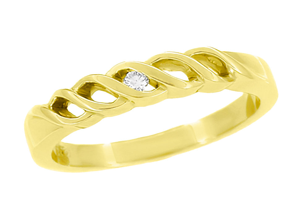 1980's Yellow Gold Open Scrolls Solo Diamond Wedding Band