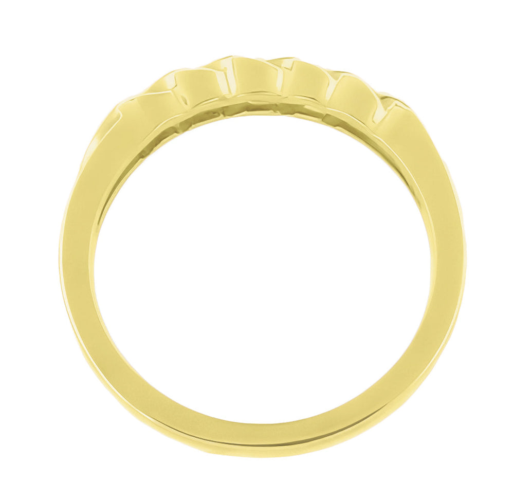 1980's Yellow Gold Open Scrolls Solo Diamond Wedding Band - Item: R374Y10-LC - Image: 2