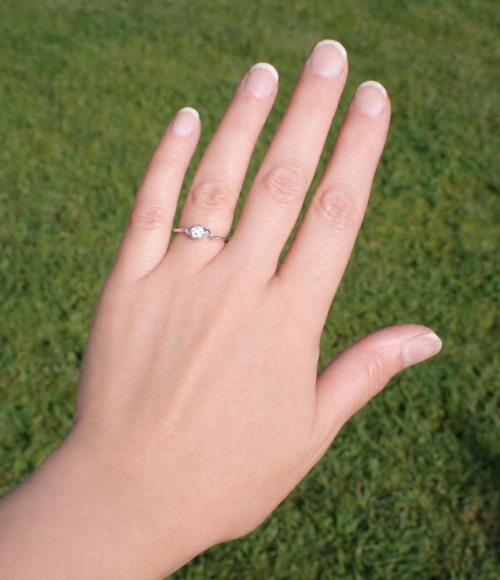 1950's Retro Moderne Rose Diamond Promise Ring in White Gold - 14K or 10K - Item: R377W10-LC - Image: 3