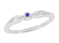 1950's Mid Century Modern Blue Sapphire Bow Promise Ring in White Gold