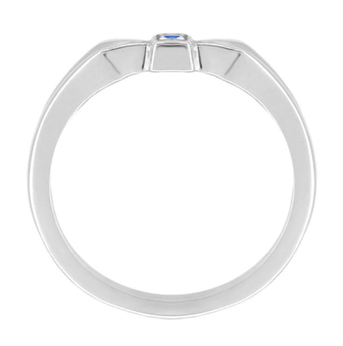 Side View 1950s Mid Century Modern Vintage Blue Sapphire Bow Ring  in White Gold - R378WS
