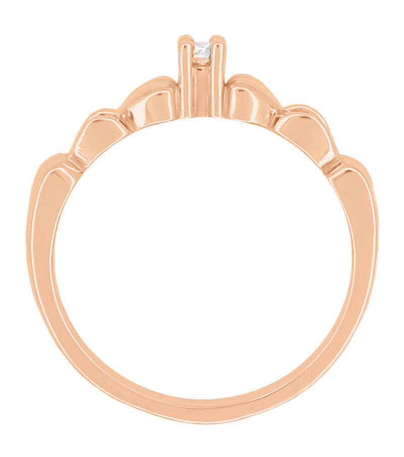 1950's Retro Hearts Diamond Promise Ring in 14 Karat Rose Gold - Item: R379R-LC - Image: 2