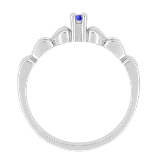 1950's Retro Moderne Hearts Blue Sapphire Promise Ring in White Gold - 10K or 14K - Item: R379WS10 - Image: 2