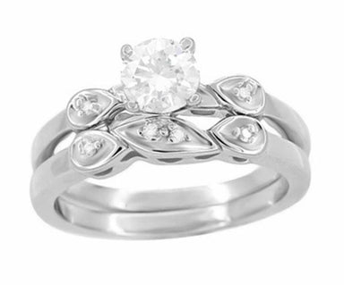 1950's Retro Moderne 1/4 Carat Diamond Engagement Ring and Wedding Band Bridal Set in Platinum
