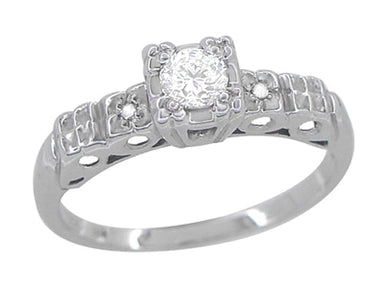 Art Deco 1/4 Carat Diamond Pansy Flowers Fishtail Engagement Ring in 14 Karat White Gold