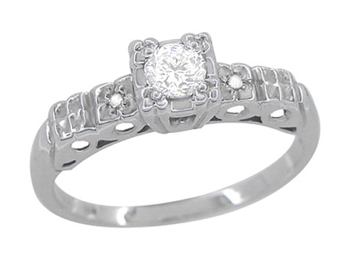 Art Deco 1/4 Carat Diamond Pansy Flowers Fishtail Engagement Ring in 14 Karat White Gold