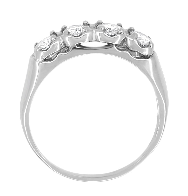 Brenley 1950's Mid Century Antique Style 4 Diamond Wedding Ring in 14 Karat White Gold - Item: R399-LC - Image: 2