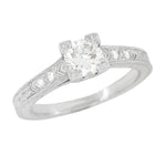 Art Deco Platinum Diamond Engagement Ring with 0.60 Carat EGL Certified Center Diamond in Hand Engraved Fishtail Setting