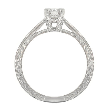 Art Deco Platinum Diamond Engagement Ring with 0.60 Carat EGL Certified Center Diamond in Hand Engraved Fishtail Setting - alternate view