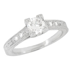 Vintage Engraved Art Deco Diamond Engagement Ring in White Gold