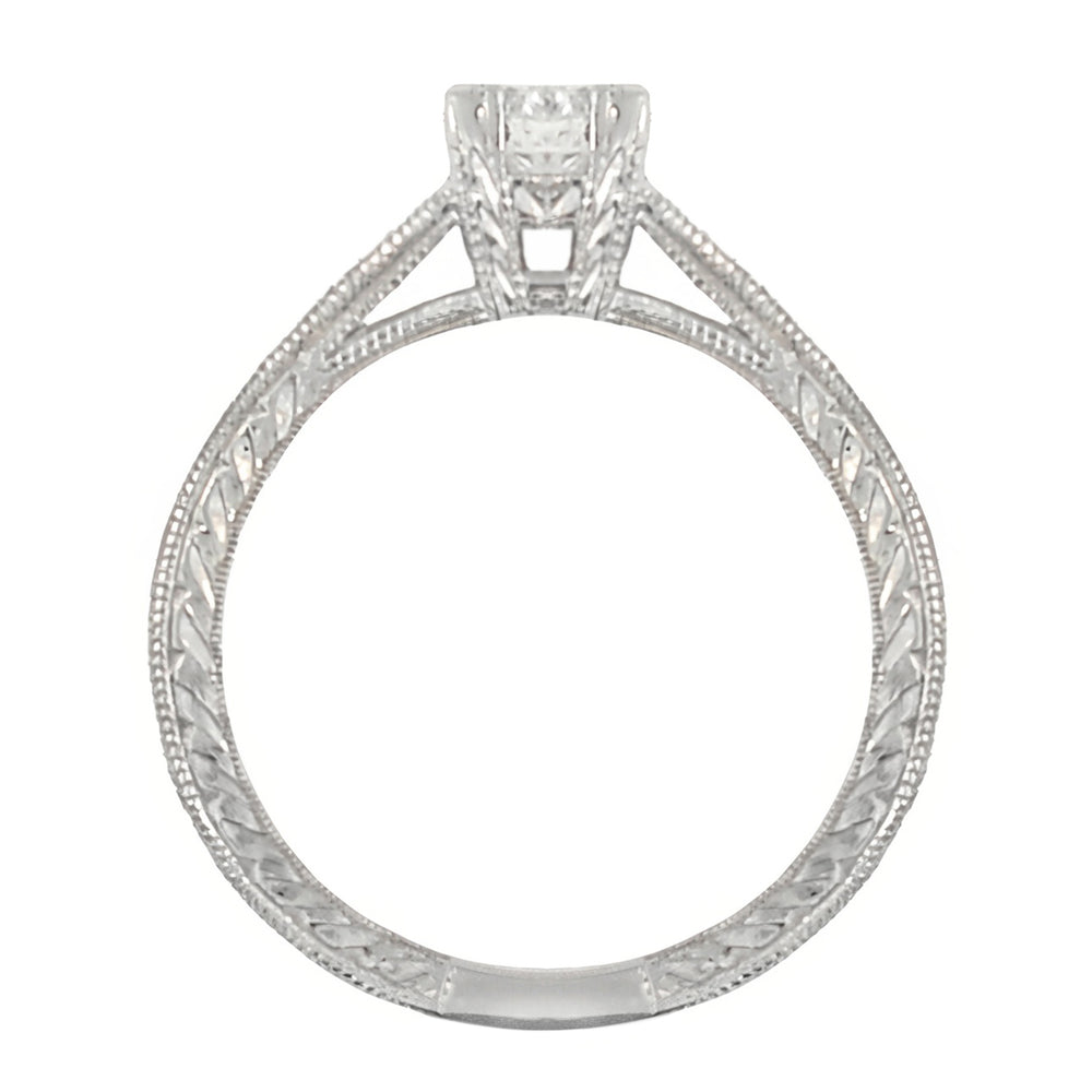 Vintage Engraved Art Deco Diamond Engagement Ring in White Gold - Item: R408WD75-LC - Image: 4