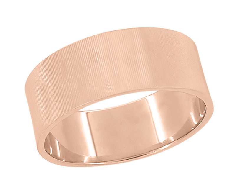 14 Karat Rose Gold 1950's Vertical Lines Wide Wedding Band - 7mm Width