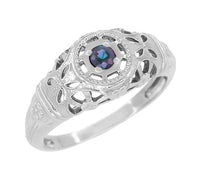 Low Dome Floral Filigree 1920's Art Deco Alexandrite Ring in White Gold
