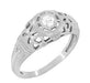 Art Deco Open Flowers Filigree Diamond Engagement Ring in White Gold | Low Profile Dome