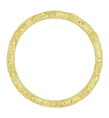 Art Deco Sculptural 14 Karat Yellow Gold Hand Carved Eternity Diamond Wedding Ring - alternate view