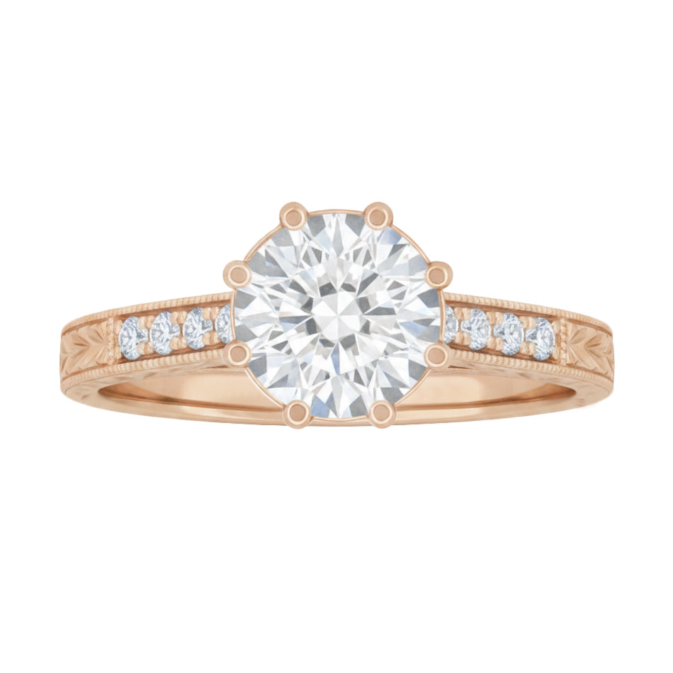 Antique Style Rose Gold Royal Crown Engagement Ring Mounting for a 1 - 1.25 Carat Round Diamond - Item: R460R1-LC - Image: 4