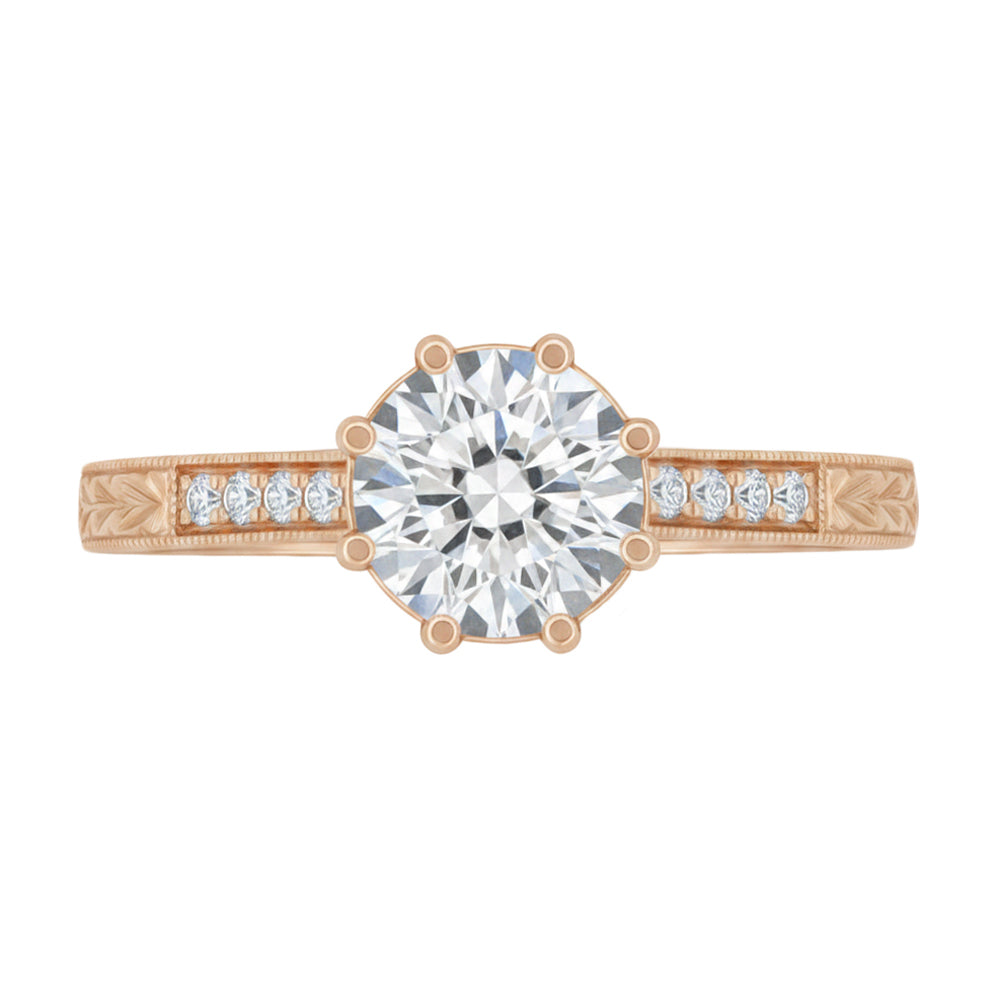 Antique Style Rose Gold Royal Crown Engagement Ring Mounting for a 1 - 1.25 Carat Round Diamond - Item: R460R1-LC - Image: 3