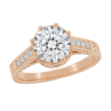 Antique Style Rose Gold Royal Crown Engagement Ring Mounting for a 1 - 1.25 Carat Round Diamond - alternate view