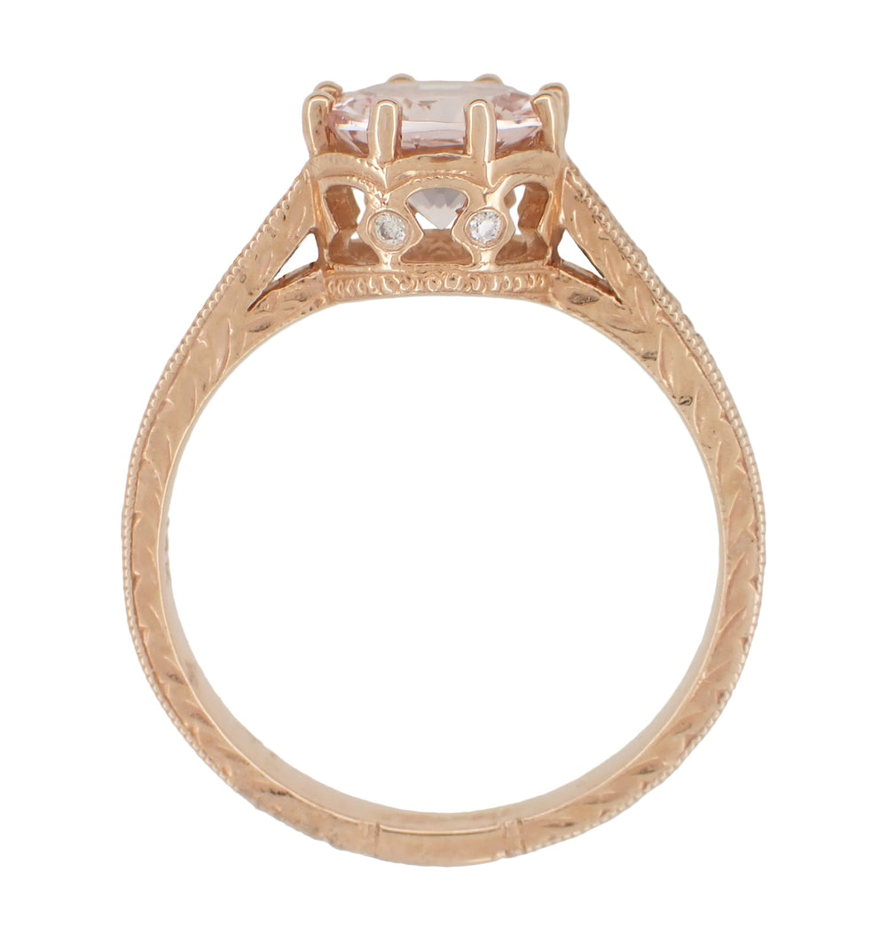 Art Deco Royal Crown Antique Style 1.20 Carat Morganite Engraved Engagement Ring in 14 Karat Rose Gold - Item: R460RM - Image: 2