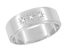 1950's Starburst Three Diamond Wedding Band in 14 or 18 Karat White Gold - 6mm Wide