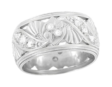 Retro 1950s Filigree Very Wide Vintage Diamond Wedding Band 9.5mm Wide - R472D