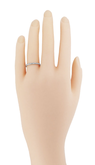Edwardian Heirloom Roses and Evergreen Leaves Wedding Band in Platinum - alternate view