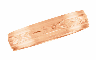 5mm Rose Gold Antique Mens Wedding Ring 1930s Era Carved Floral Grooved Design - R4881R