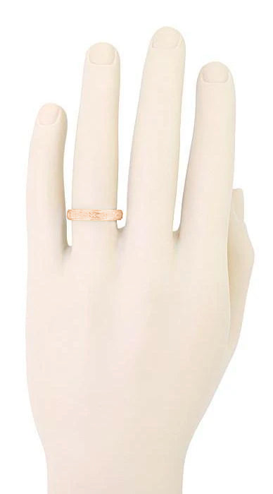 Rose Gold 1930's Art Deco Men's Floral Grooved Wedding Band - 5mm Wide - Item: R4881R - Image: 2