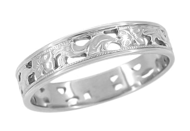 4mm 1920s Art Deco Filigree Scrolls & Flowers Platinum Antique Wedding Band