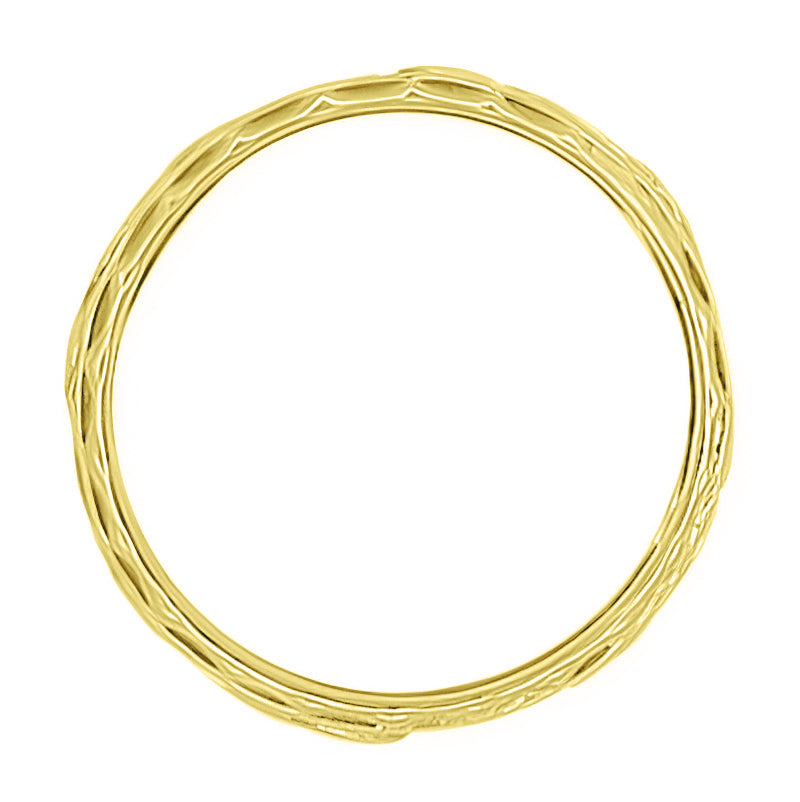 Yellow Gold Edwardian Flowers and Hearts Scalloped Filigree Wide Wedding Ring - Item: R492Y - Image: 2