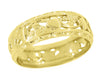 Yellow Gold Edwardian Flowers and Hearts Scalloped Filigree Wide Wedding Ring