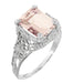 Edwardian Filigree Emerald Cut Morganite Engagement Ring in 14 Karat White Gold