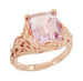 14 Karat Rose Gold Edwardian Filigree Emerald Cut Rose de France Ring
