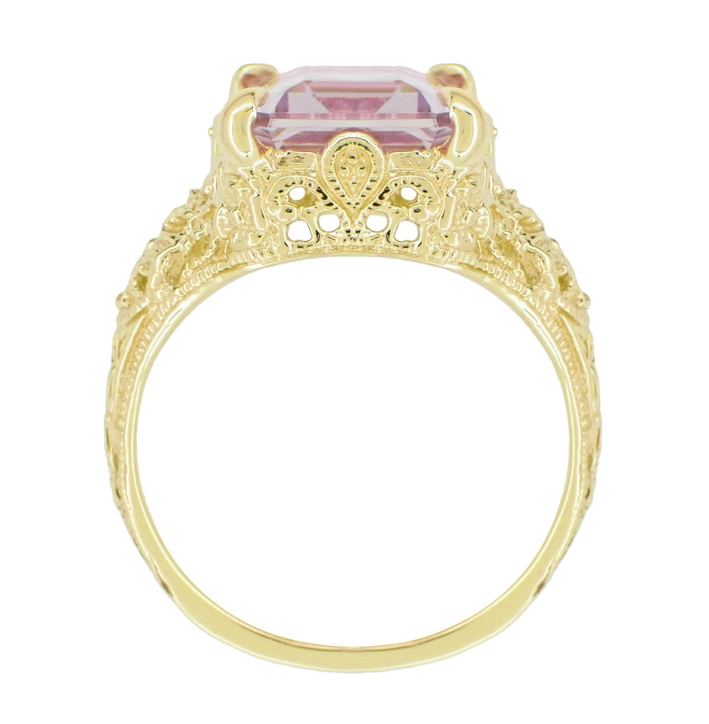 Yellow Gold Edwardian Filigree Emerald Cut Rose de France Ring - Item: R618YRDF - Image: 2