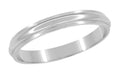 Mid Century Retro 3mm Grooved Domed Wedding Band Ring in White Gold - 10K, 14K or 18K