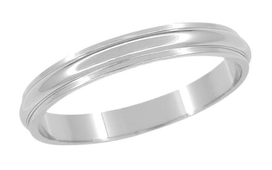 Mid Century Retro 3mm Grooved Domed Wedding Band Ring in White Gold - 10K, 14K or 18K
