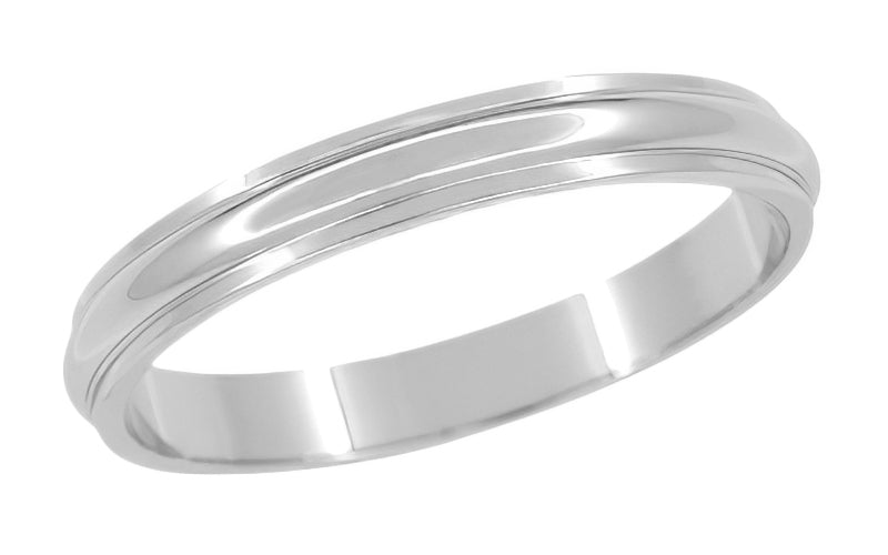 Mid Century Retro 3mm Grooved Domed Wedding Band Ring in White Gold - 10K, 14K or 18K