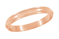 Rose Gold Grooved Edge Mid Century Modern 3mm Wide Dome Wedding Band