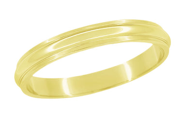 3mm Wide Grooved Dome Mid Century Modern Vintage Style Yellow Gold Wedding Band