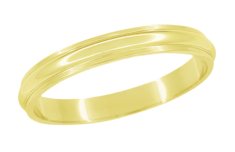 3mm Wide Grooved Dome Mid Century Modern Vintage Style Yellow Gold Wedding Band