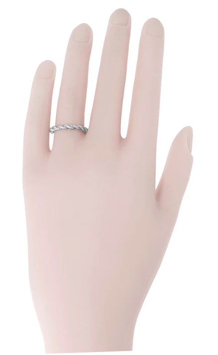 1970's Vintage Inspired Platinum Twisted Rope Wedding Band - 2.8mm Wide - Item: R621P - Image: 2