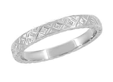 1950s Geometric Modernist Vintage Wedding Band White Gold - 3mm Wide - Carved Pattern