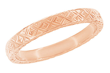 Rose Gold 1950s Post Modernist Geometric Engraved Vintage Wedding Band