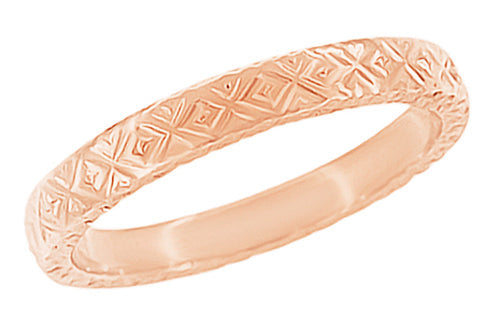 Rose Gold 1950s Post Modernist Geometric Engraved Vintage Wedding Band