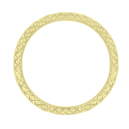 Carved Sides of Vintage Yellow Gold Wedding Band 3mm Wide - 1950s Mid Century Modern