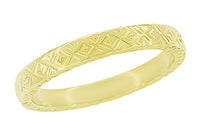 Yellow Gold Carved Geometric 1950's Mid Century Modernist Wedding Band